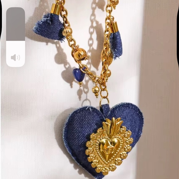 Blue Denim Heart Pendant Necklace – Statement Fashion Jewelry - Picture 5 of 9